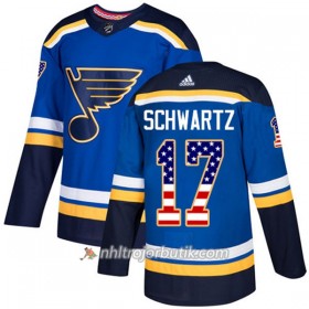 Män Ishockey St. Louis Blues Tröja Jaden Schwartz 17 Adidas 2017-2018 Blå USA Flag Fashion Authentic